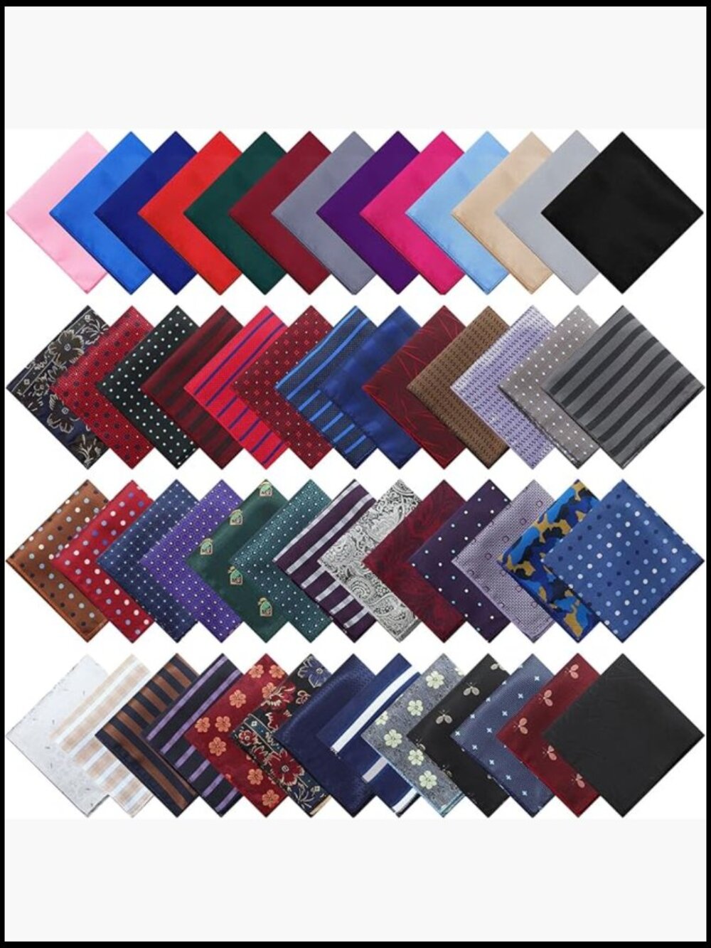 52 Pack Mens Pocket Squares Silk Handkerchiefs Wedding Business Accessories